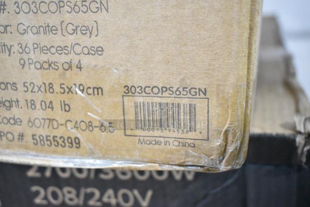 BRAND NEW SCRATCH AND DENT! Box of 36 Acopa 303COPS65GN Keystone 6 1/2" Granite Gray Stoneware Saucer - Image 8 of 8