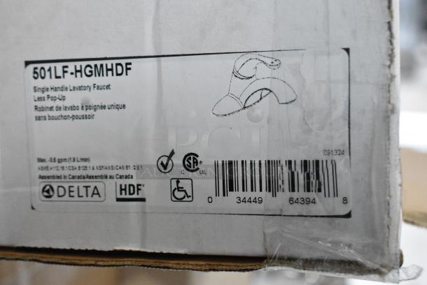 BRAND NEW SCRATCH AND DENT! Box of 2 Delta Faucet 501LF-HGMHDF Single Lever Deck Mount Lavatory Faucet with Vandal-Resistant Lever Handle and 0.5 GPM Aerator - Image 8 of 8
