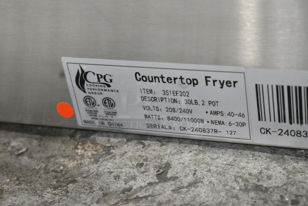 BRAND NEW SCRATCH AND DENT! 2024 Cooking Performance Group CPG 351EF302 Stainless Steel 30 lb. Dual Tank Heavy-Duty Electric Countertop Fryer w/ 2 Metal Fry Baskets. 208/240 Volts. - Image 6 of 7