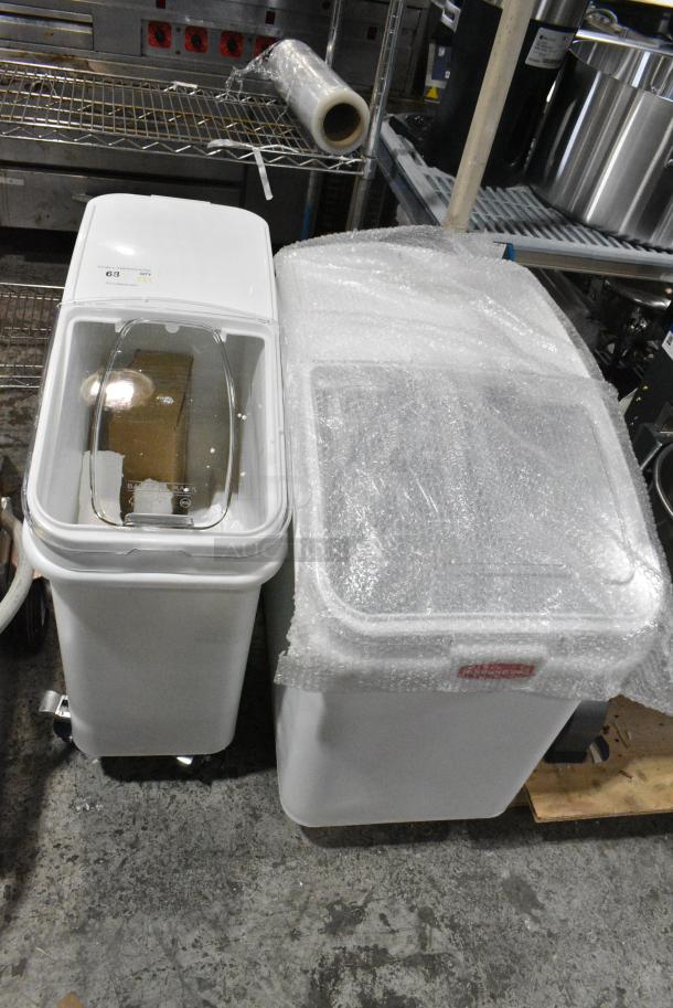 2 BRAND NEW SCRATCH AND DENT! White Poly Ingredient Bin on Commercial Casters w/ Scoop. 2 Times Your Bid! - Image 1 of 10