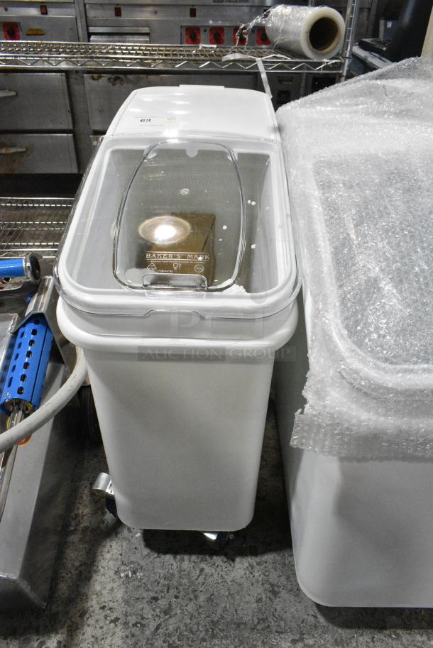 2 BRAND NEW SCRATCH AND DENT! White Poly Ingredient Bin on Commercial Casters w/ Scoop. 2 Times Your Bid! - Image 4 of 10