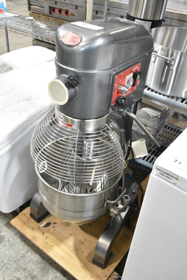 BRAND NEW SCRATCH AND DENT! Avantco MX30H Metal Commercial Floor Style 30 Quart Planetary Dough Mixer w/ Stainless Steel Mixing Bowl, Bowl Guard, Whisk, Paddle and Dough Hook Attachments. 120 Volts, 1 Phase. Tested and Does Not Power On - Image 1 of 9