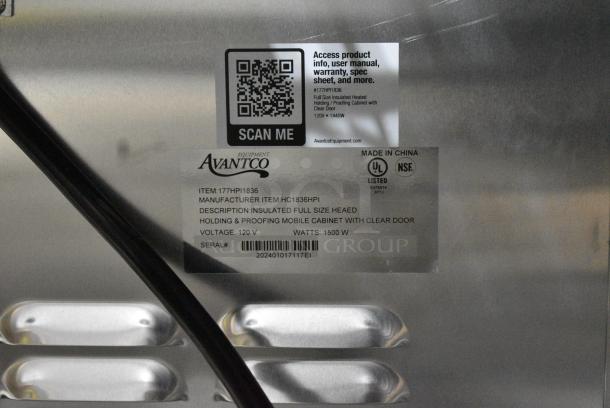 BRAND NEW SCRATCH AND DENT! 2024 Avantco 177HPI1836 Full Size Insulated Heated Holding / Proofing Cabinet with Clear Door. 120 Volts, 1 Phase. Tested and Working! - Image 7 of 8