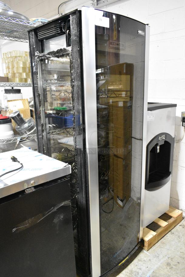 BRAND NEW SCRATCH AND DENT! AvaValley Metal Commercial Single Door Reach In Wine Chiller Merchandiser on Commercial Casters. See Pictures for Broken Glass. 115 Volts, 1 Phase. Tested and Working! - Image 1 of 9