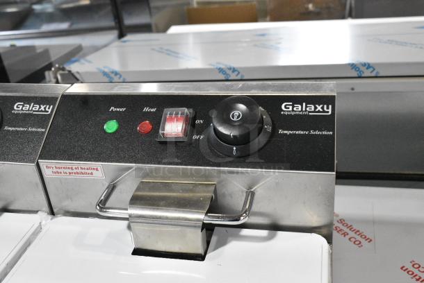 BRAND NEW SCRATCH AND DENT! Galaxy 177EF20E Stainless Steel 20 lb. Dual Tank Electric Countertop Fryer w/ 2 Metal Fry Baskets and 2 Lids. 110 Volts, 1 Phase. - Image 5 of 10