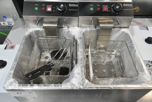 BRAND NEW SCRATCH AND DENT! Galaxy 177EF20E Stainless Steel 20 lb. Dual Tank Electric Countertop Fryer w/ 2 Metal Fry Baskets and 2 Lids. 110 Volts, 1 Phase. - Image 6 of 10