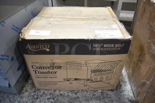 BRAND NEW SCRATCH AND DENT! Avantco 184T3600D Stainless Steel Commercial 14 1/2" Wide Conveyor Toaster with 3" Opening. 200 Slices per Hour. 240 Volts, 1 Phase.