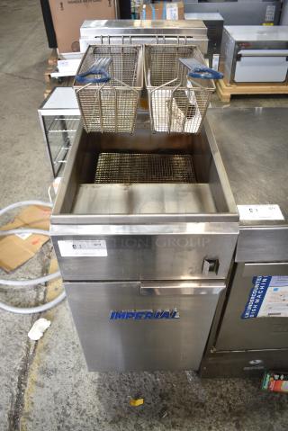 Imperial IFS-40-L Stainless Steel Commercial Floor Style Electric Powered Deep Fat Fryer w/ 2 Metal Fry Baskets. 208 Volts, 3 Phase.