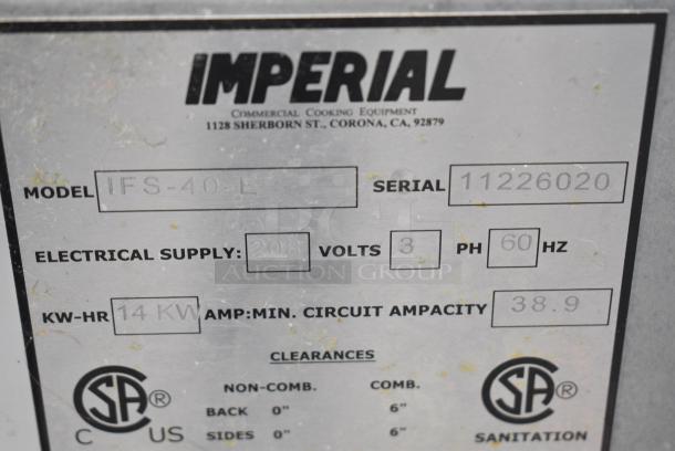Imperial IFS-40-L Stainless Steel Commercial Floor Style Electric Powered Deep Fat Fryer w/ 2 Metal Fry Baskets. 208 Volts, 3 Phase. - Image 6 of 7