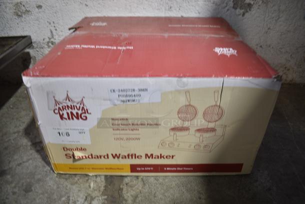 BRAND NEW SCRATCH AND DENT! Carnival King 382WSM22 Stainless Steel Non-Stick Double Waffle Maker with Timers. 120 Volts, 1 Phase. Tested and Working! - Image 2 of 9