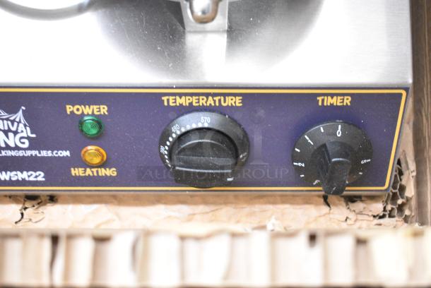 BRAND NEW SCRATCH AND DENT! Carnival King 382WSM22 Stainless Steel Non-Stick Double Waffle Maker with Timers. 120 Volts, 1 Phase. Tested and Working! - Image 7 of 9