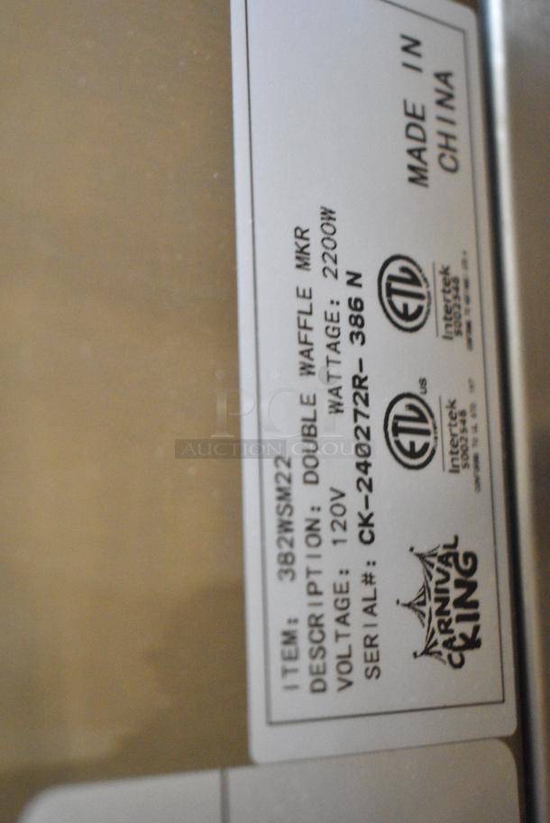 BRAND NEW SCRATCH AND DENT! Carnival King 382WSM22 Stainless Steel Non-Stick Double Waffle Maker with Timers. 120 Volts, 1 Phase. Tested and Working! - Image 8 of 9