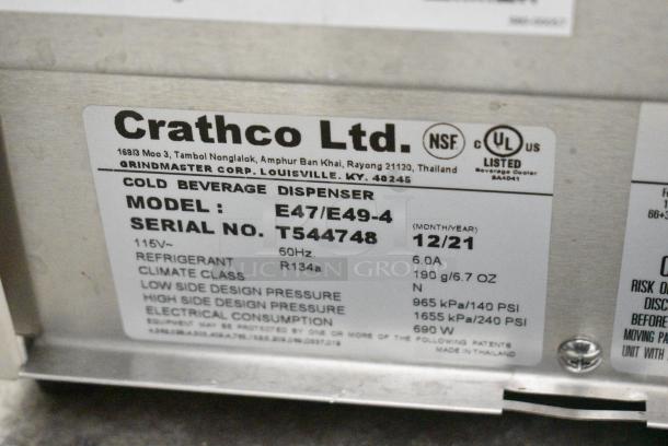 2021 Crathco E47/E49-4 Stainless Steel Commercial Countertop Refrigerated Beverage Machine Base. 115 Volts, 1 Phase. Tested and Working! - Image 6 of 7