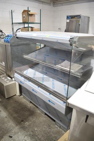 BRAND NEW SCRATCH AND DENT! 2016 BKI HSS4-2TSQ Stainless Steel Commercial Floor Style 2 Tier Warming Display Case Merchandiser. 230 Volts, 1 Phase.