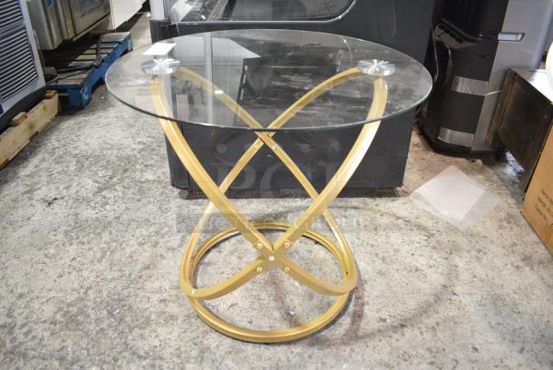 Glass Table on Gold Finish Frame. - Image 1 of 4