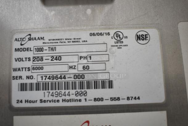 2016 Alto Shaam 1000-TH/I Halo Heat Stainless Steel Commercial Cook and Hold Oven on Commercial Casters. 208-240 Volts, 1 Phase. - Image 9 of 9
