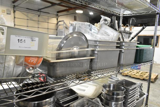 ALL ONE MONEY! Tier Lot of Stainless Steel Drop In Bins, Utensils and Food Trays. - Image 1 of 6