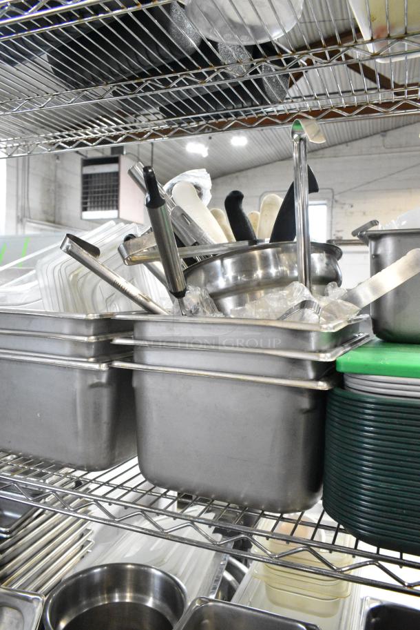 ALL ONE MONEY! Tier Lot of Stainless Steel Drop In Bins, Utensils and Food Trays. - Image 4 of 6