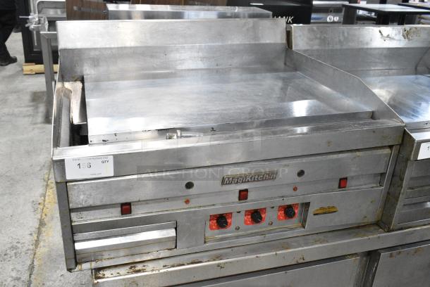 MagiKitch'n Stainless Steel Commercial Countertop Natural Gas Powered Chrome Top Flat Top Griddle w/ Thermostatic Controls. - Image 1 of 6