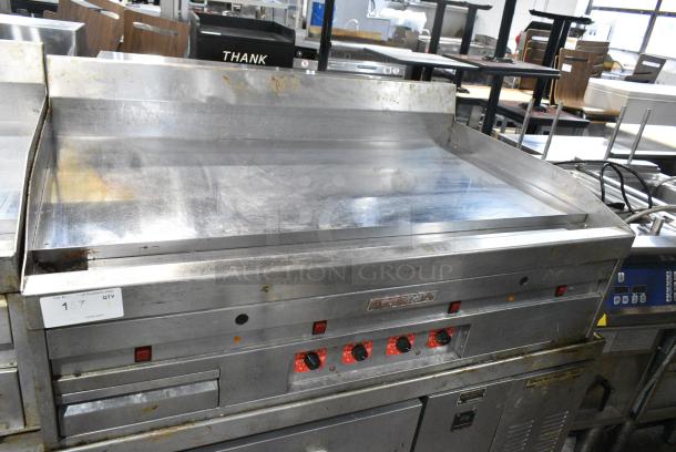 MagiKitch'n Stainless Steel Commercial Countertop Natural Gas Powered Chrome Top Flat Top Griddle w/ Thermostatic Controls. - Image 1 of 6