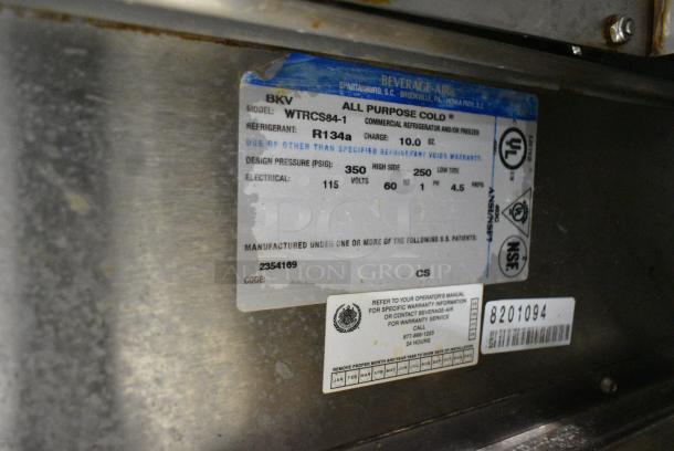 Beverage Air WTRCS84-1 Stainless Steel Commercial 4 Drawer Chef Base on Commercial Casters. 115 Volts, 1 Phase. Cannot Test Due To Plug Style - Image 9 of 9