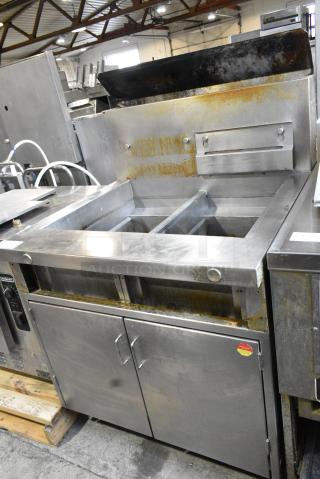 Stainless Steel Commercial Natural Gas Powered 2 Bay Deep Fat Fryer.