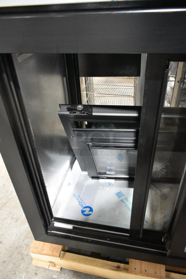 BRAND NEW SCRATCH AND DENT!  Beverage Air BB72HC-1-GS-PT-B-27 Metal Commercial 3 Door Undercounter Pass Through Cooler Merchandiser. See Pictures for Broken Glass. 115 Volts, 1 Phase. Tested and Working! - Image 5 of 9