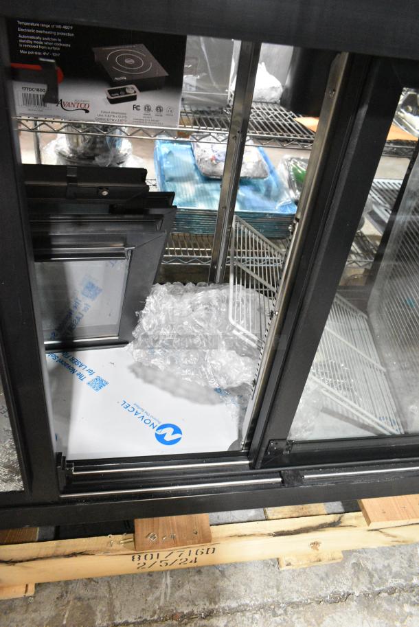 BRAND NEW SCRATCH AND DENT!  Beverage Air BB72HC-1-GS-PT-B-27 Metal Commercial 3 Door Undercounter Pass Through Cooler Merchandiser. See Pictures for Broken Glass. 115 Volts, 1 Phase. Tested and Working! - Image 6 of 9