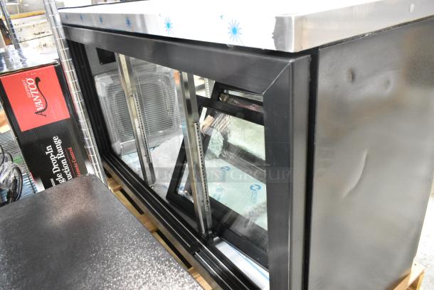 BRAND NEW SCRATCH AND DENT!  Beverage Air BB72HC-1-GS-PT-B-27 Metal Commercial 3 Door Undercounter Pass Through Cooler Merchandiser. See Pictures for Broken Glass. 115 Volts, 1 Phase. Tested and Working! - Image 8 of 9