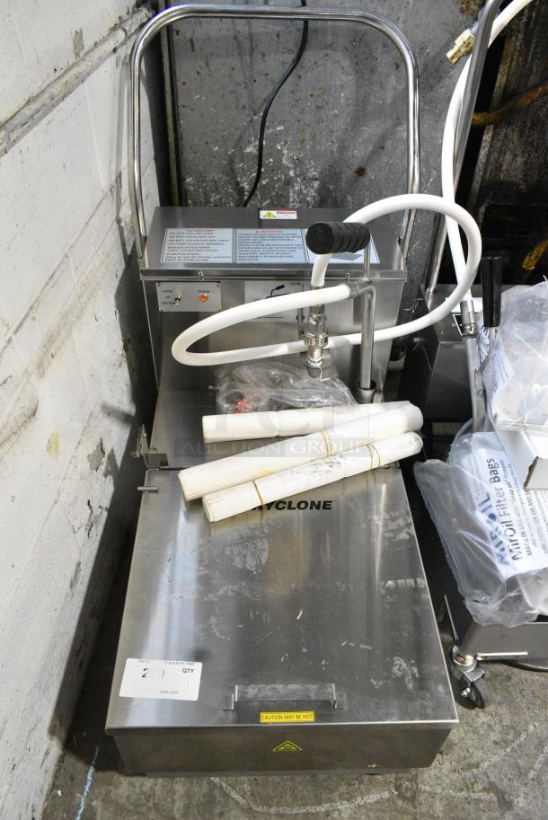 BRAND NEW SCRATCH AND DENT! 2024 Fryclone 259OFM110 Stainless Steel Commercial 115 lb. Low-Profile Portable Fryer Oil Filter Machine with 2-Way Pump on Commercial Casters. 120 Volts, 1 Phase. - Image 1 of 6