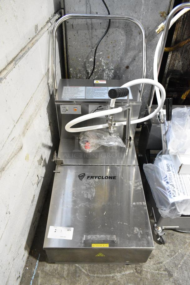 BRAND NEW SCRATCH AND DENT! 2024 Fryclone 259OFM110 Stainless Steel Commercial 115 lb. Low-Profile Portable Fryer Oil Filter Machine with 2-Way Pump on Commercial Casters. 120 Volts, 1 Phase. - Image 2 of 6