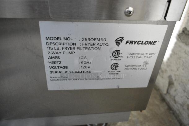 BRAND NEW SCRATCH AND DENT! 2024 Fryclone 259OFM110 Stainless Steel Commercial 115 lb. Low-Profile Portable Fryer Oil Filter Machine with 2-Way Pump on Commercial Casters. 120 Volts, 1 Phase. - Image 6 of 6