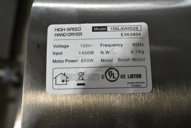 BRAND NEW SCRATCH AND DENT! Lavex 158LAVHD29 Stainless Steel High Speed Automatic Hand Dryer with HEPA Filtration - 110-130V, 1450W - Image 8 of 8