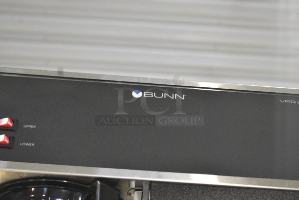 BRAND NEW SCRATCH AND DENT! 2024 Bunn VPR 33200.0015 Black 12 Cup Pourover Coffee Brewer with 1 Upper and 1 Lower Warmer and 2 Glass Decanters. 120 Volts, 1 Phase. - Image 3 of 5