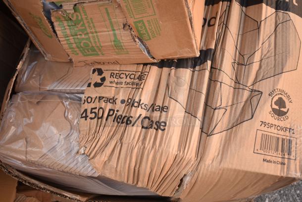 15 BRAND NEW! Boxes Including 475DWR12SS Lancaster Table & Seating 13 Gallon Stainless Steel Rectangular Step-On Trash Can with Soft Close Lid, 795PTOKFT1 Choice Kraft Microwavable Folded Paper #1 Take-Out Container 4 3/8" x 3 1/2" x 2 1/2" - 450/Case, 130BPLAPRKWP Choice Forks, Napkins, 5005DNAPFLTE Choice 14" x 14" White Linen-Feel Flat-Packed Dinner Napkin - 1000/Case, 433W1670SACK Choice 1/6 70 lb. White Extra Heavy-Duty Paper Barrel Sack - 400/Case. 15 Times Your Bid! - Image 5 of 12