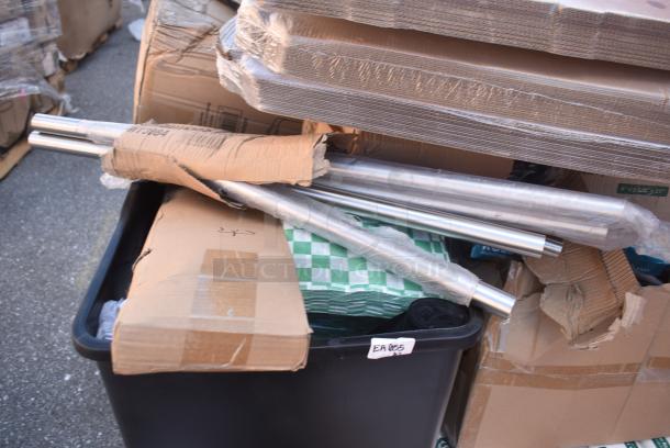 15 BRAND NEW! Boxes Including 475DWR12SS Lancaster Table & Seating 13 Gallon Stainless Steel Rectangular Step-On Trash Can with Soft Close Lid, 795PTOKFT1 Choice Kraft Microwavable Folded Paper #1 Take-Out Container 4 3/8" x 3 1/2" x 2 1/2" - 450/Case, 130BPLAPRKWP Choice Forks, Napkins, 5005DNAPFLTE Choice 14" x 14" White Linen-Feel Flat-Packed Dinner Napkin - 1000/Case, 433W1670SACK Choice 1/6 70 lb. White Extra Heavy-Duty Paper Barrel Sack - 400/Case. 15 Times Your Bid! - Image 8 of 12