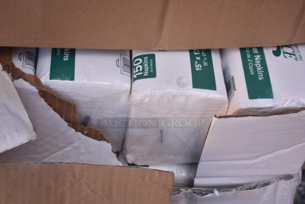 15 BRAND NEW! Boxes Including 475DWR12SS Lancaster Table & Seating 13 Gallon Stainless Steel Rectangular Step-On Trash Can with Soft Close Lid, 795PTOKFT1 Choice Kraft Microwavable Folded Paper #1 Take-Out Container 4 3/8" x 3 1/2" x 2 1/2" - 450/Case, 130BPLAPRKWP Choice Forks, Napkins, 5005DNAPFLTE Choice 14" x 14" White Linen-Feel Flat-Packed Dinner Napkin - 1000/Case, 433W1670SACK Choice 1/6 70 lb. White Extra Heavy-Duty Paper Barrel Sack - 400/Case. 15 Times Your Bid! - Image 9 of 12