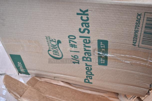 15 BRAND NEW! Boxes Including 475DWR12SS Lancaster Table & Seating 13 Gallon Stainless Steel Rectangular Step-On Trash Can with Soft Close Lid, 795PTOKFT1 Choice Kraft Microwavable Folded Paper #1 Take-Out Container 4 3/8" x 3 1/2" x 2 1/2" - 450/Case, 130BPLAPRKWP Choice Forks, Napkins, 5005DNAPFLTE Choice 14" x 14" White Linen-Feel Flat-Packed Dinner Napkin - 1000/Case, 433W1670SACK Choice 1/6 70 lb. White Extra Heavy-Duty Paper Barrel Sack - 400/Case. 15 Times Your Bid! - Image 11 of 12