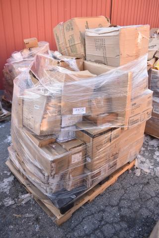 28 BRAND NEW! Boxes Including 164CUSHINWH2 Lancaster Table & Seating White Chiavari Chair Cushion with Ties - 2" Thick, Libbey 15587 Restaurant Basics 12 oz. Customizable Rocks / Double Old Fashioned Glass - 24/Case, Flushmate M-101526-F3B 501A, 501B, and Select 503 Series 1.6 GPF Replacement System with Push Button, Libbey Restaurant Basics 16 oz. Customizable Rim Tempered Mixing Glass / Pint Glass - 24/Case, Libbey 5126 2oz. Fluted Shot Glass - 12/Pack, 5014046 Lavex Li'l Herc 45 Gallon 1.2 Mil 40" x 46" Low Density Medium-Duty Black Trash Bag /Can Liner - 100/Case, Tablecraft 10278BK Taco Taxi 5 3/4" x 2 3/16" x 1 9/16" Black Taco Holder with 2 or 3 Compartments, 922R3AAP1432 Choice Clear PET Customizable Plastic Cold Cup - 12 oz. - 1000/Case. 28 Times Your Bid!