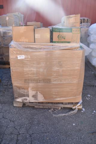 30 BRAND NEW! Boxes Including Dart Plates, RD16 Choice 16 oz. Customizable Microwavable Translucent Round Deli Container, Sandwich Wrap Sheets, Glass Bottles. 30 Times Your Bid!