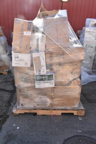20 BRAND NEW! Boxes Including Dart 95HT3R 9 1/2" x 9" x 3" White Foam Three-Compartment Square Take Out Container with Hinged Lid - 200/Case, 130BKFORKX Choice Black Extra Heavy Weight Polystyrene Plastic Fork - 1000/Case, 612FFL1230 Choice Foil Steam Table Pan Lid - Full Size - 50/Case, 500CFT Lavex White C-Fold Standard Weight Towel - 2400/Case, 394365L Noble Products Powder-Free Disposable Vinyl Gloves for Foodservice, 500CC16 Choice Clear PET Customizable Plastic Cold Cup - 16 oz. - 1000/Case. 20 Times Your Bid!