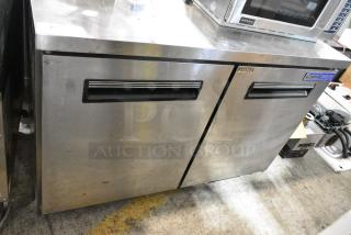 Central 69K-053 Stainless Steel Commercial 2 Door Undercounter Freezer. 115 Volts, 1 Phase. Tested and Powers On But Does Not Get Cold