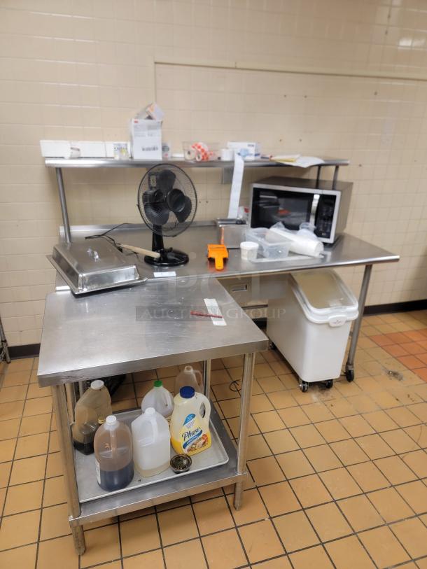 STAINLESS STEEL DESK WITH DRAWERS! WITH MAGIC CHEF MICROWAVE, & SMALL STAINLESS DESK! - Image 1 of 6