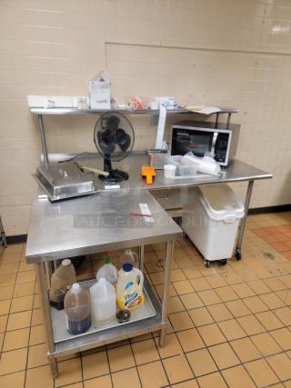 STAINLESS STEEL DESK WITH DRAWERS! WITH MAGIC CHEF MICROWAVE, & SMALL STAINLESS DESK!