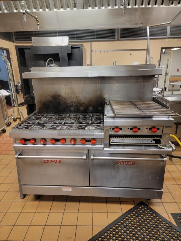 VULCAN 6- BURNER RESTAURANT RANGE! WITH 24" RAISED GRIDDLE/BROILER!
BUYER MUST REMOVE - Image 1 of 4