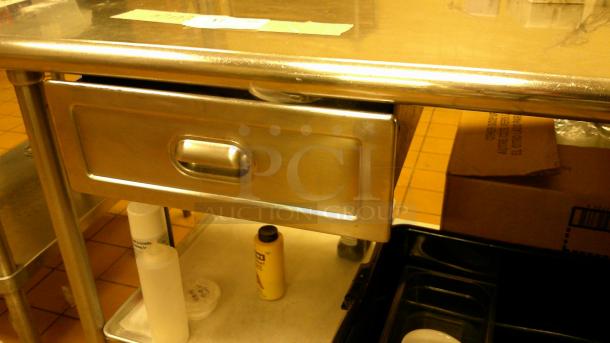 STAINLESS WORKSTATION, SINGLE BASIN, DRAWER, OVERHEAD HANGERS 6'X30"X80" - Image 4 of 5
