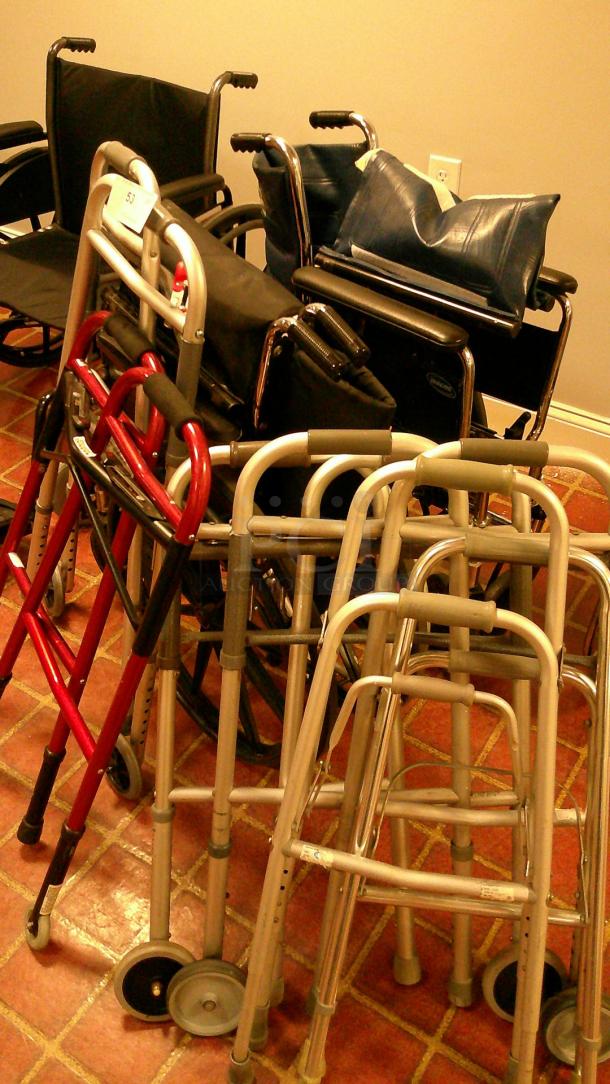 (5) WALKERS (3) FOLDING WHEELCHAIRS! - Image 1 of 3