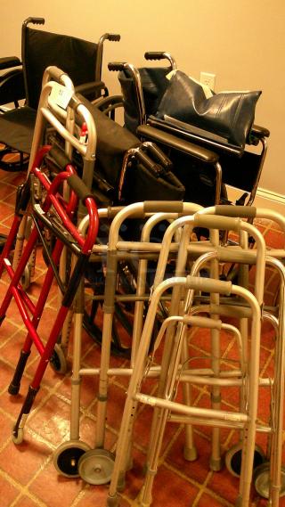 (5) WALKERS (3) FOLDING WHEELCHAIRS!