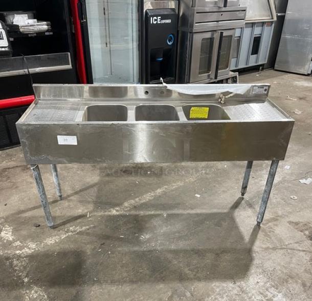 Krowne Commercial Stainless Steel 3 Compartment Underbar Sink! With Left & Right Side Drainboards! With Back Splash! Model: 18-53C SN: 10030006010! On Legs! - Image 1 of 9