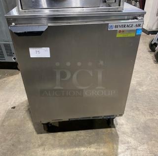 Beverage-Air Commercial Stainless Steel Single Door Undercounter Worktop Refrigerator! Energy Star Certified! With Poly Coated Wire Rack! Model: UCR27A-C SN: 13809512! 115V 1 Phase! On Casters!